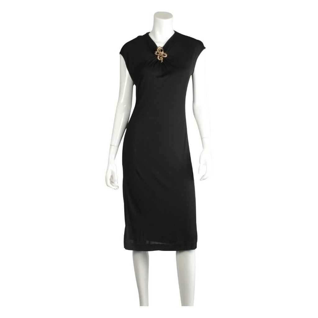 Roberto Cavalli Black Sleeveless Knee-Length Dress W/ Snake Pendant - Us 8